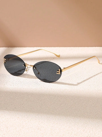 1pc Women's Frameless Sunglasses With Metallic Decor Fashion Style shein