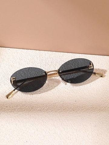 1pc Women's Frameless Sunglasses With Metallic Decor Fashion Style shein