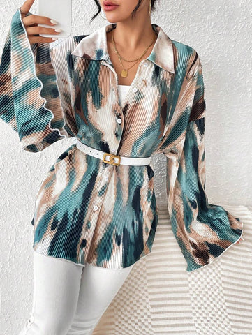 LUNE Women's Random Floral Print Bell Sleeve Blouse