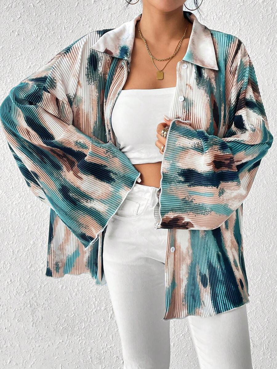 LUNE Women's Random Floral Print Bell Sleeve Blouse