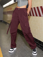 Flap Pocket Side Plicated Detail Cargo Pants shein