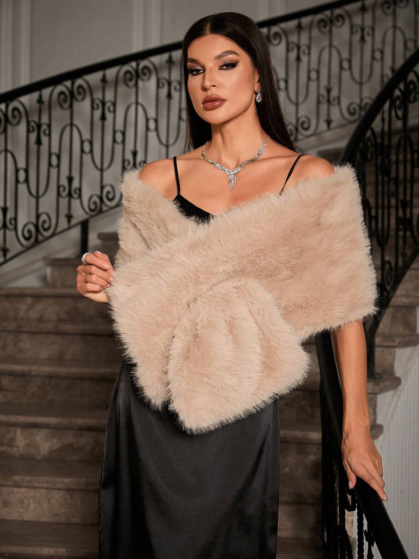 Glamour Fuzzy Cape Coat shein