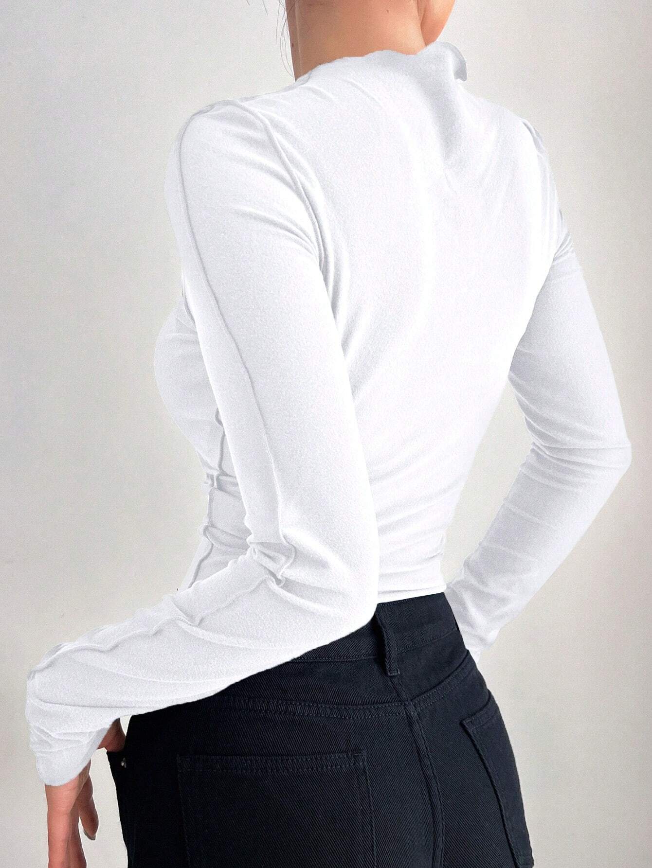 Solid Color Frill Hem Long-sleeve T-shirt shein