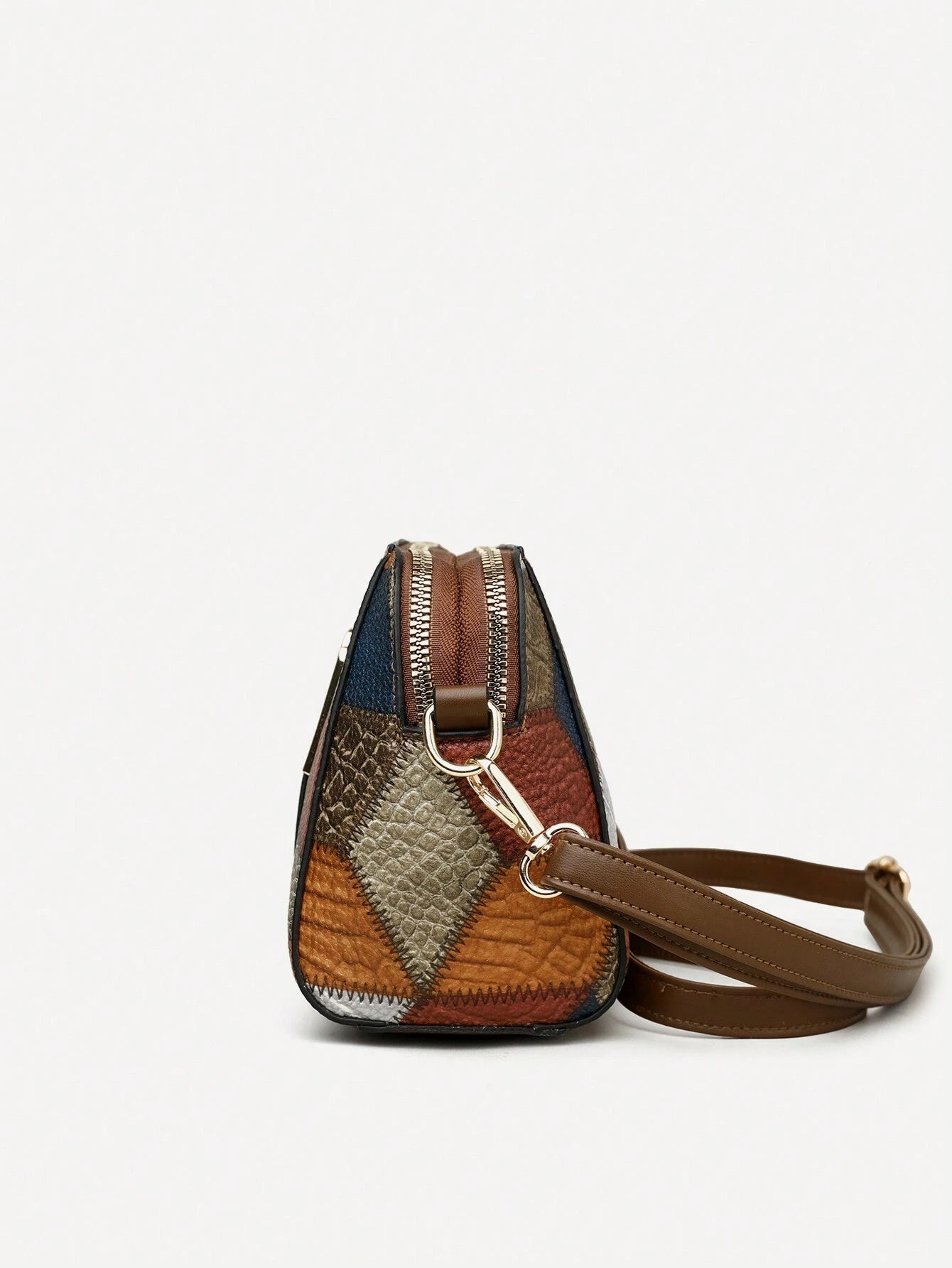 1pc Multicolor Pu Decorated, Simple & Vintage Style Multi-layer Crossbody Bag shein