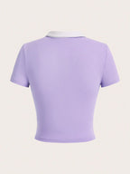 EZwear Summer Outfits Contrast Collar Crop Tee shein