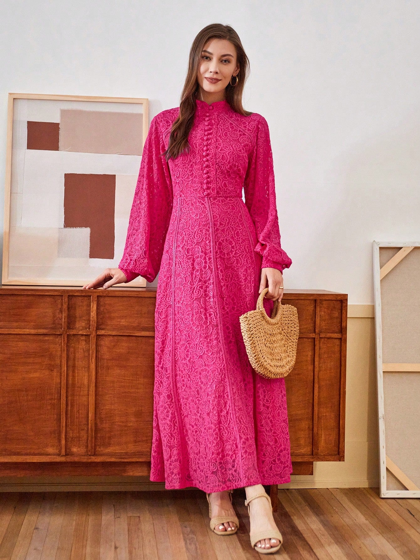 Anewsta Women's Long Sleeve Lace Dress shein