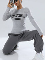 EZwear Spring ClothesLetter Graphic Tee & Sweatpants shein
