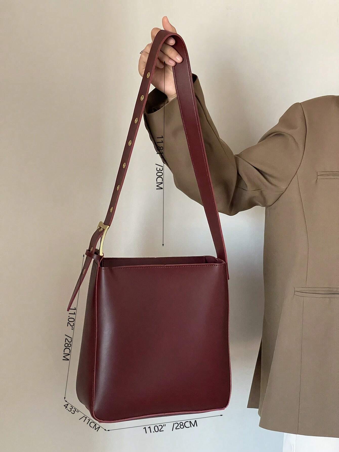 Minimalist Faux Leather Lightweight,Business Casual Minimalist Shoulder Bag shein