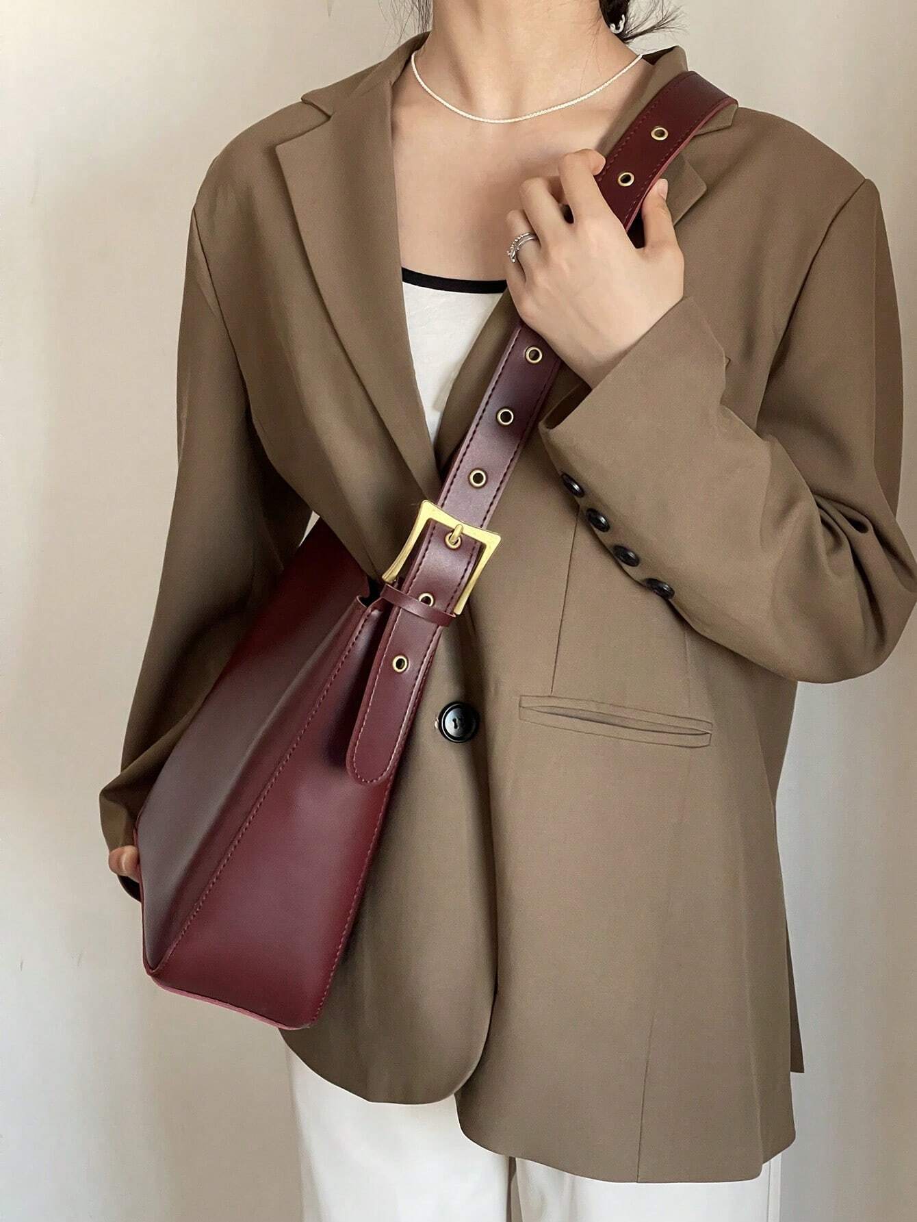 Minimalist Faux Leather Lightweight,Business Casual Minimalist Shoulder Bag shein