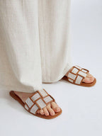 MOTF PREMIUM WOVEN DESIGN SQUARE TOE FLAT SANDALS shein