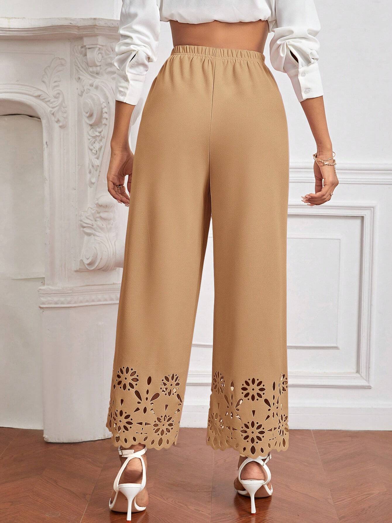 Priv� Laser Cut Out Wide Leg Pants shein