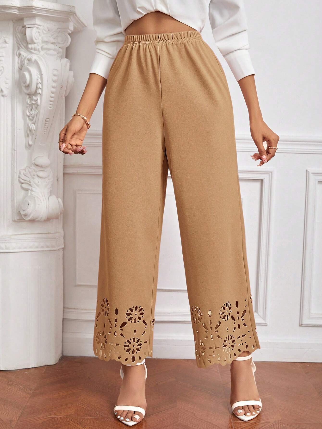 Priv� Laser Cut Out Wide Leg Pants