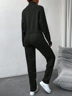 Essnce Turtleneck Cable Knit Sweater Set With Plain Color For Casual Wear shein