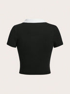 EZwear Summer Outfits Contrast Collar Crop Tee shein