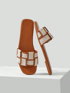 MOTF PREMIUM WOVEN DESIGN SQUARE TOE FLAT SANDALS shein