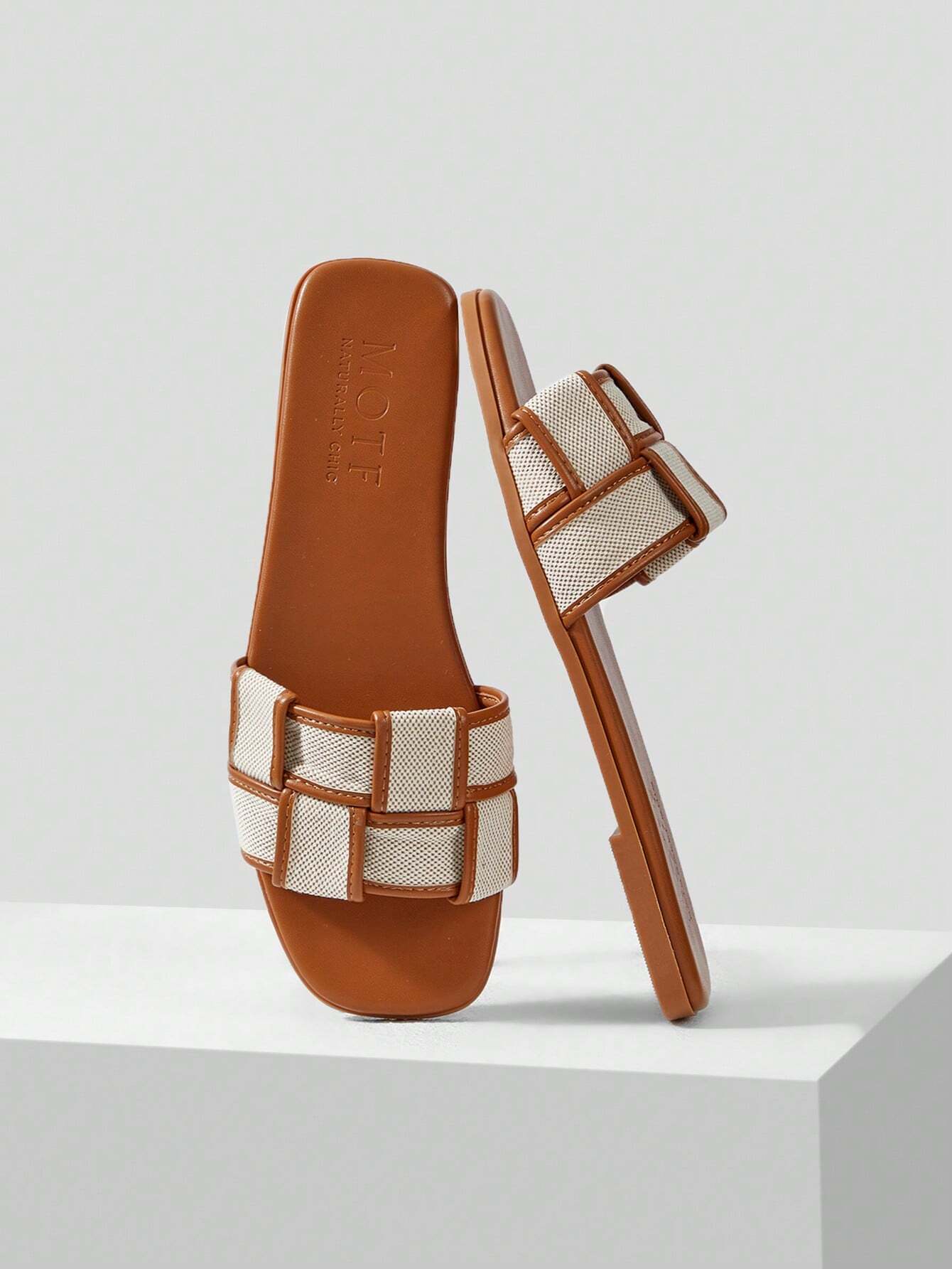 MOTF PREMIUM WOVEN DESIGN SQUARE TOE FLAT SANDALS shein
