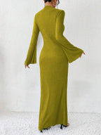 Rafferiza Solid Color Long Bell Sleeve Women's Dress shein