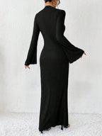 Rafferiza Solid Color Long Bell Sleeve Women's Dress shein