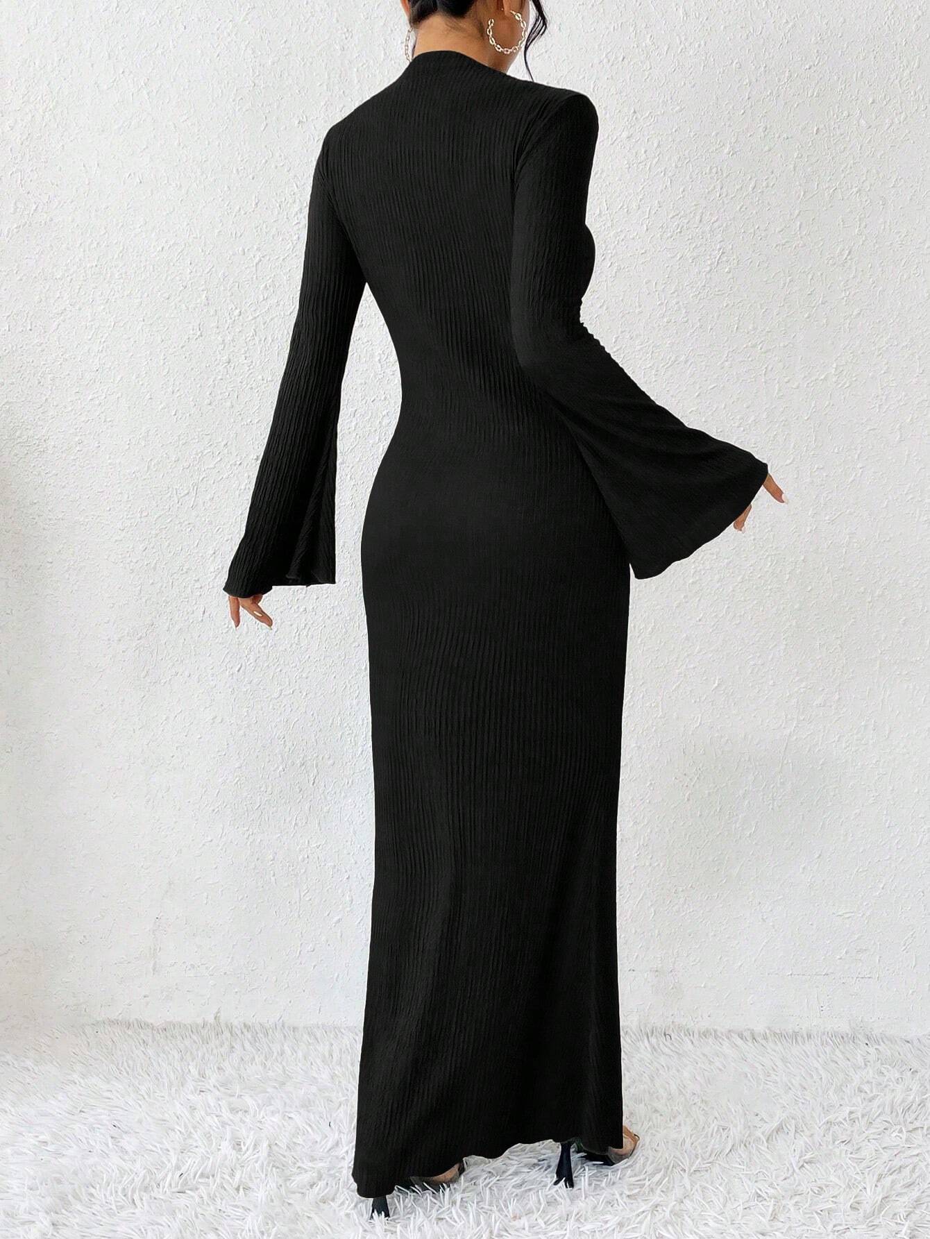 Rafferiza Solid Color Long Bell Sleeve Women's Dress shein