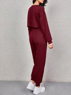 EZwear Letter Graphic Drop Shoulder Pullover & Sweatpants Set shein