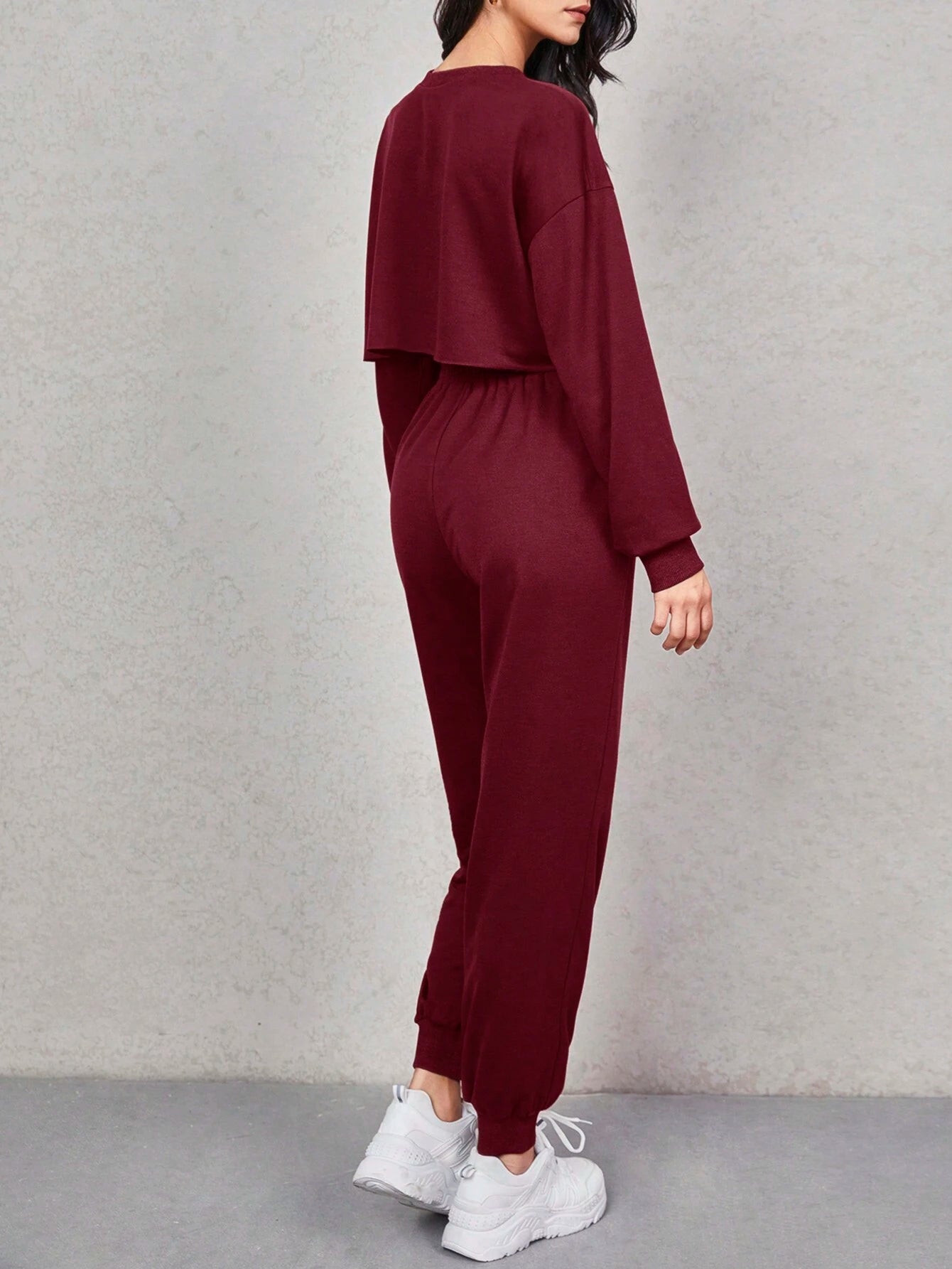 EZwear Letter Graphic Drop Shoulder Pullover & Sweatpants Set shein