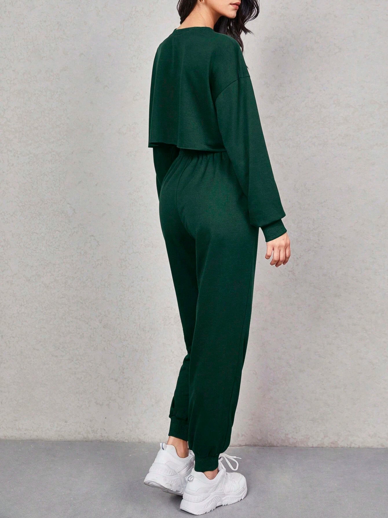 EZwear Letter Graphic Drop Shoulder Pullover & Sweatpants Set shein
