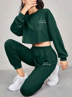 EZwear Letter Graphic Drop Shoulder Pullover & Sweatpants Set shein