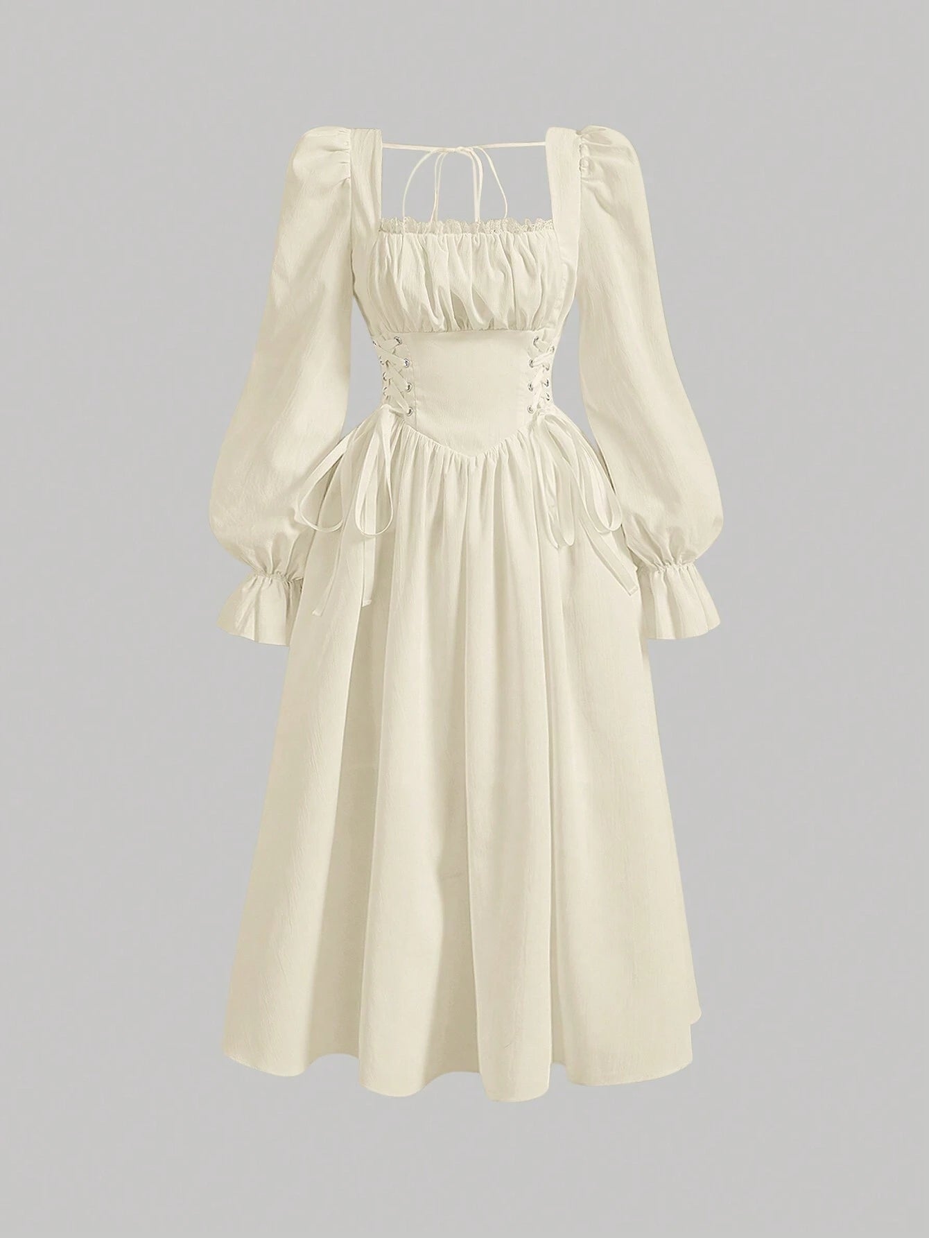 MOD Women's Solid Color Cross Waist Strap Ruffle Sleeve Dress shein