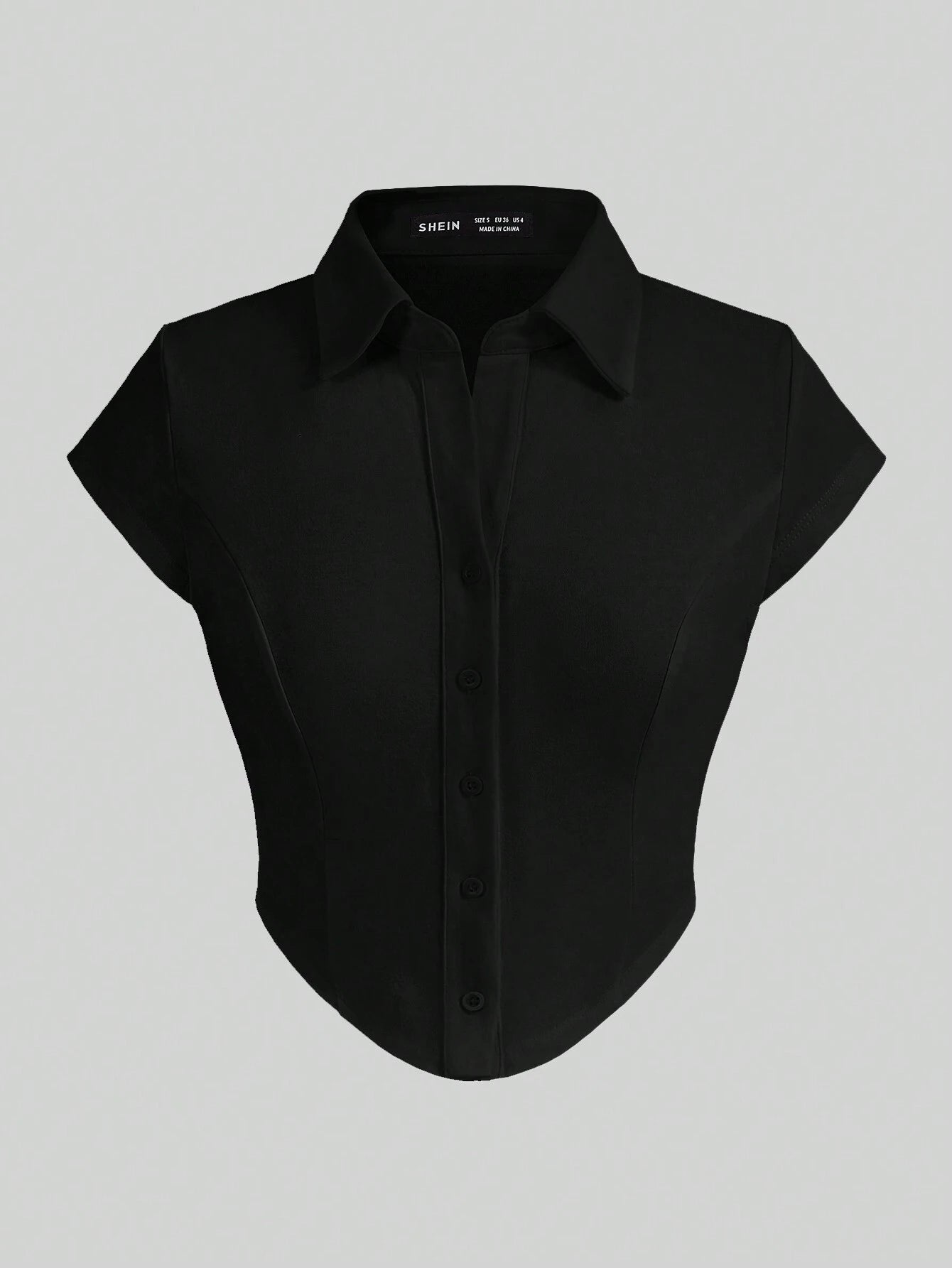 EZwear Knitted Collar & Open Front T-Shirt shein