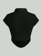 EZwear Knitted Collar & Open Front T-Shirt shein