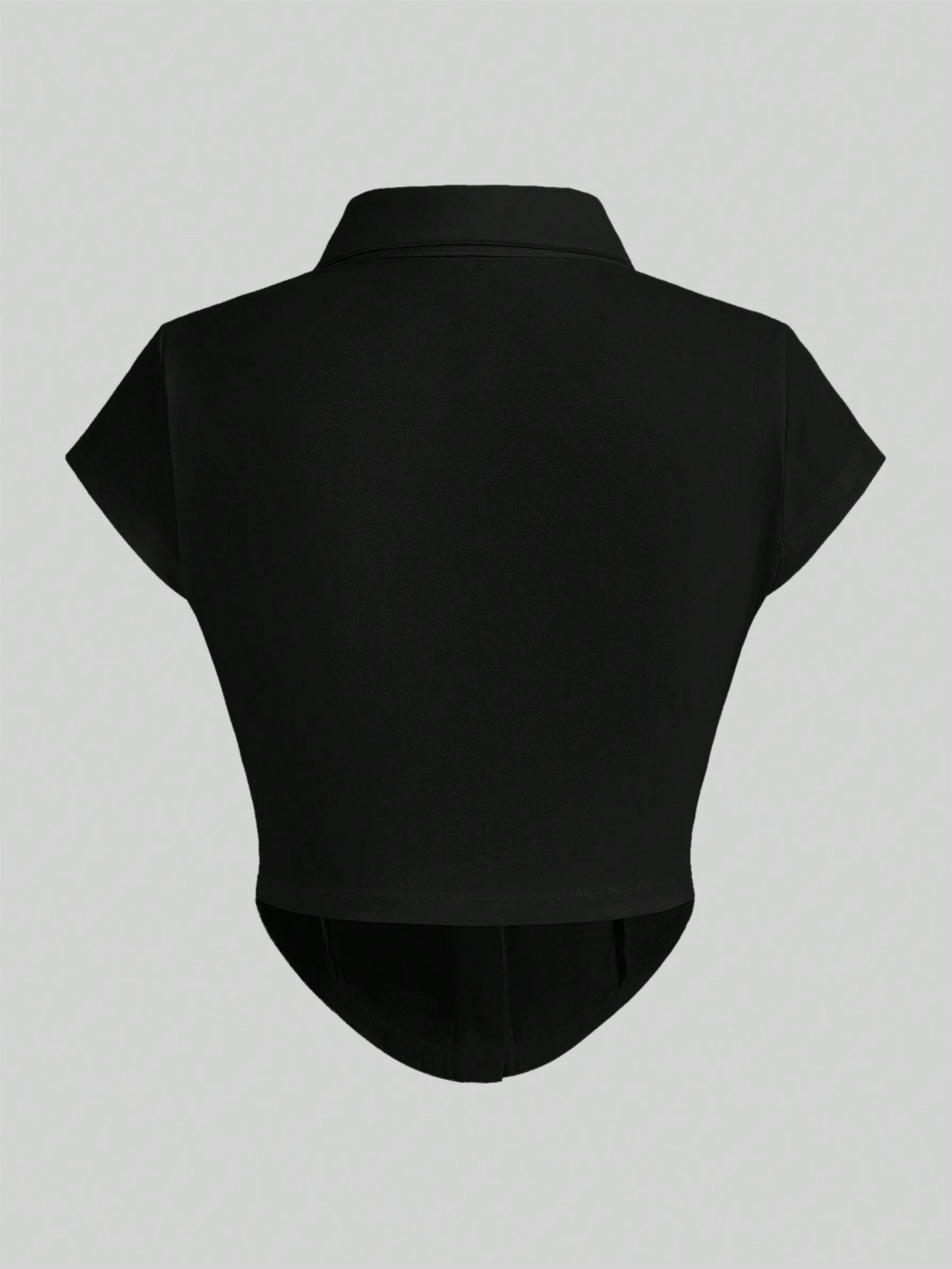 EZwear Knitted Collar & Open Front T-Shirt shein