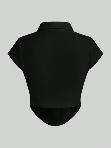 EZwear Knitted Collar & Open Front T-Shirt