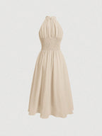 AZ Trim Halter Neck Ruched Waist Dress shein
