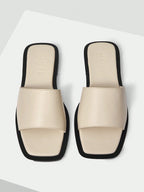 MOTF PREMIUM SQUARE TOE MINIMALIST TWO TONE MULE FLAT SANDALS shein