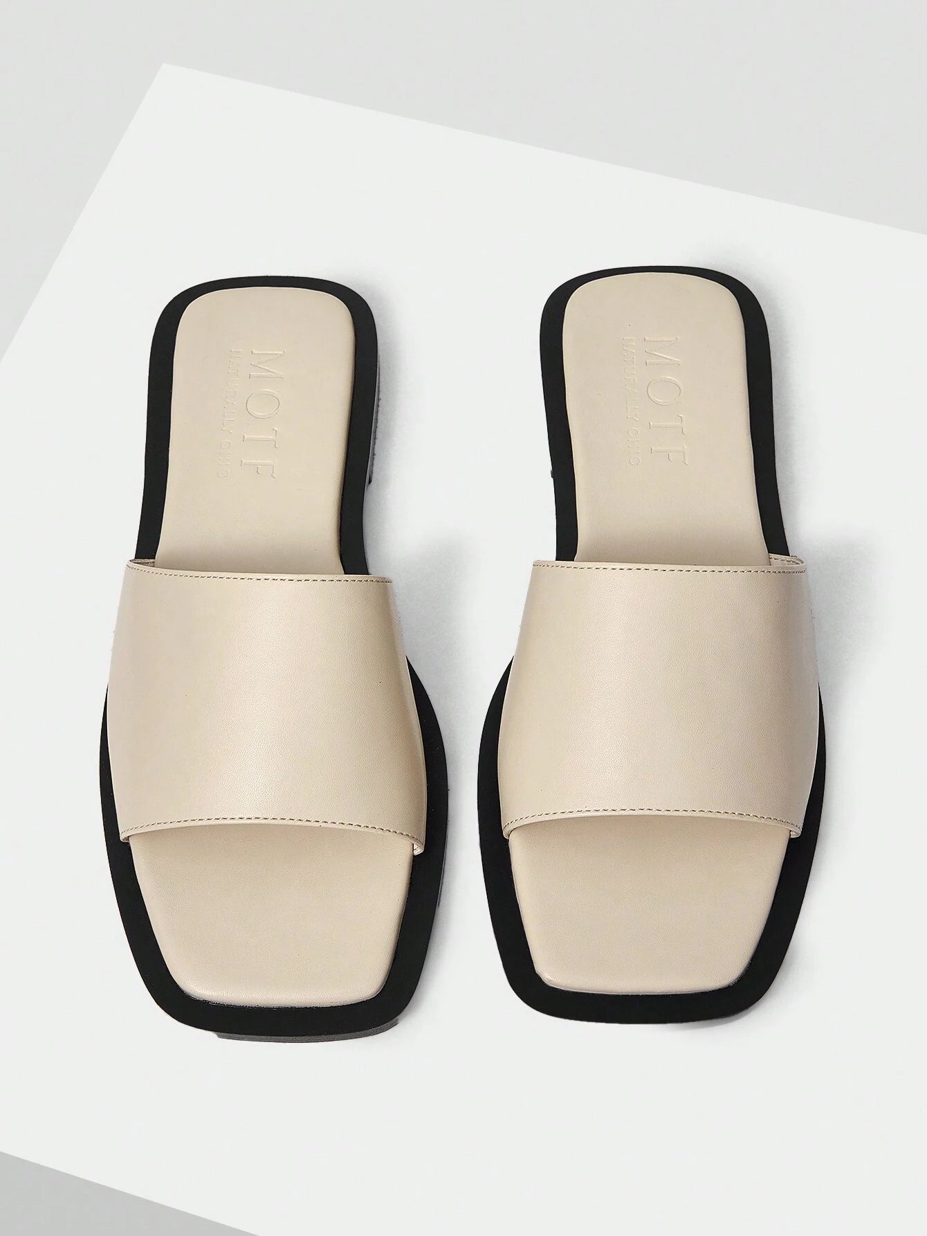 MOTF PREMIUM SQUARE TOE MINIMALIST TWO TONE MULE FLAT SANDALS shein