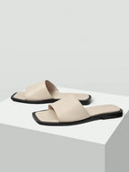MOTF PREMIUM SQUARE TOE MINIMALIST TWO TONE MULE FLAT SANDALS shein