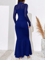 BAE Contrast Mesh Mock Neck Mermaid Hem Dress shein