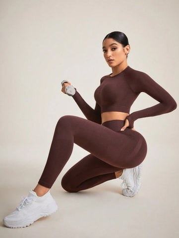 Sport Studio Women Solid Color Open Back Seamless Sports Set