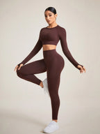 Sport Studio Women Solid Color Open Back Seamless Sports Set shein