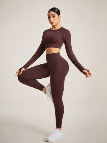Sport Studio Women Solid Color Open Back Seamless Sports Set