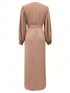 Solid Color Round Neck Lantern Sleeve Bodycon Dress shein