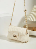 One New Vintage Retro Style Small Bag With Rhombic Chain And Lucky Beads, Versatile And Elegant Design shein