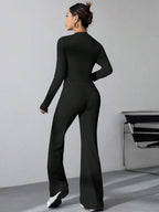 EZwear Women's Pleated Slim Fit Top And Flared Pants Two Piece Set shein
