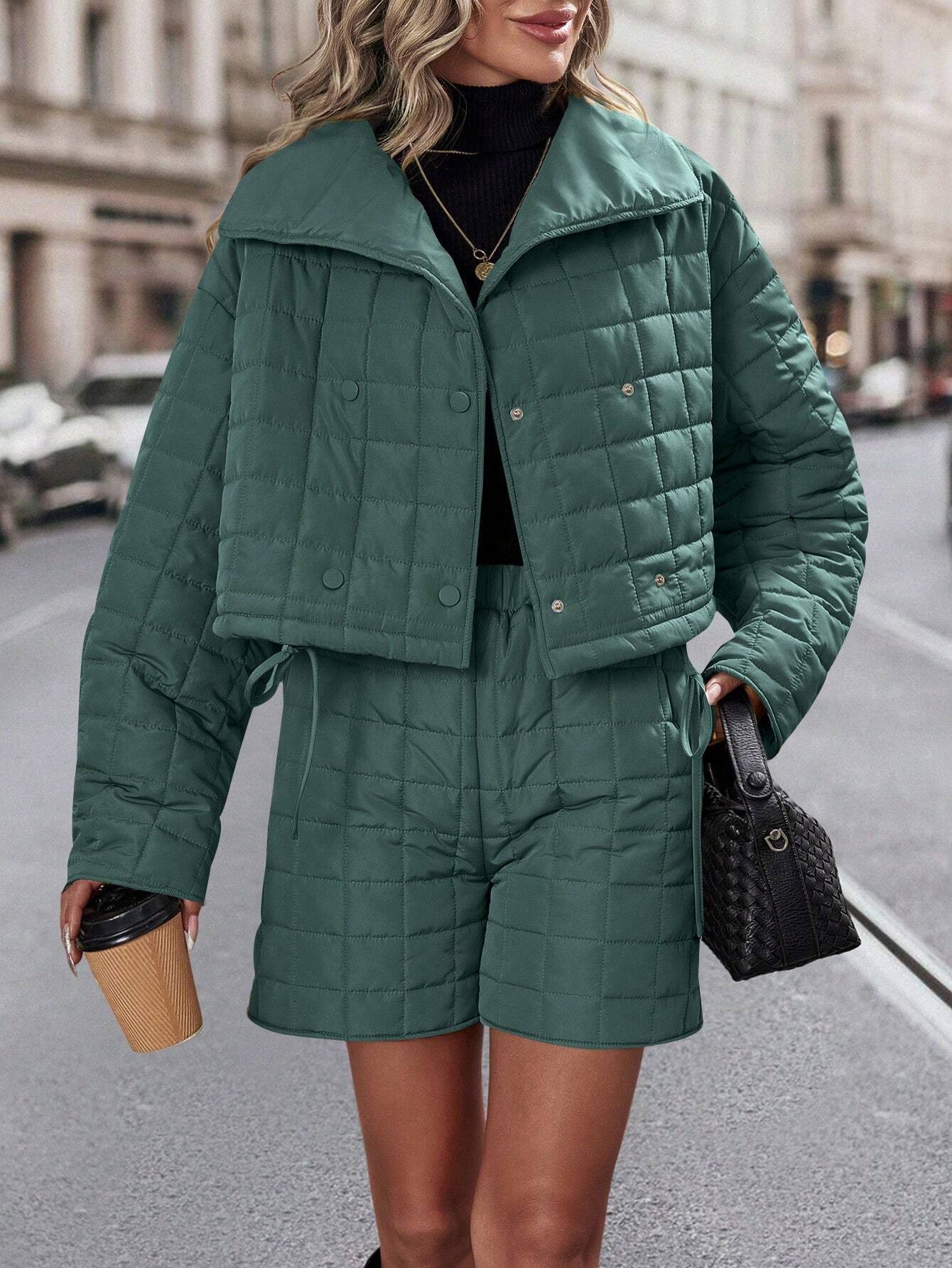 Frenchy Drop Shoulder Quilted Jacket & Shorts shein