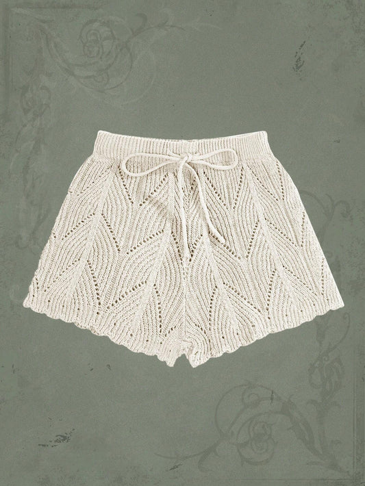 ROMWE Hippie Summer Drawstring Waist Pointelle Crochet Knit Shorts shein