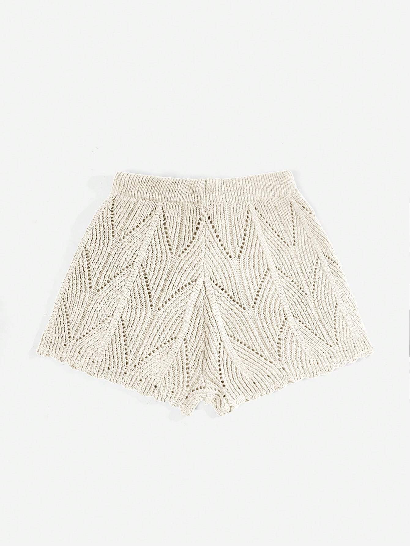 ROMWE Hippie Summer Drawstring Waist Pointelle Crochet Knit Shorts shein