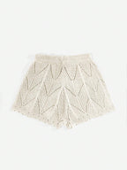 ROMWE Hippie Summer Drawstring Waist Pointelle Crochet Knit Shorts shein