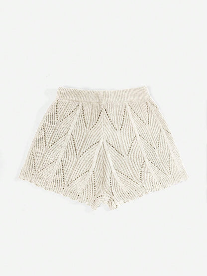 ROMWE Hippie Summer Drawstring Waist Pointelle Crochet Knit Shorts shein