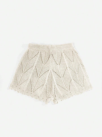 ROMWE Hippie Summer Drawstring Waist Pointelle Crochet Knit Shorts shein