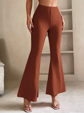 PETITE Solid Flare Leg Pants shein